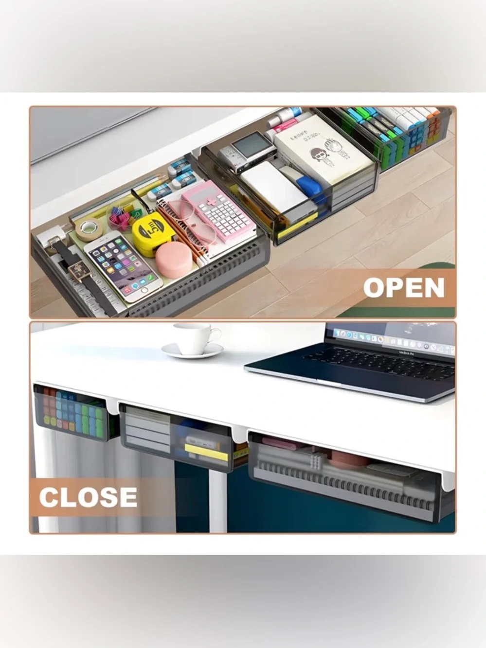 New Under Desk Table Drawer Storage Organizer,3 Pack Large &Medium &Small Slide